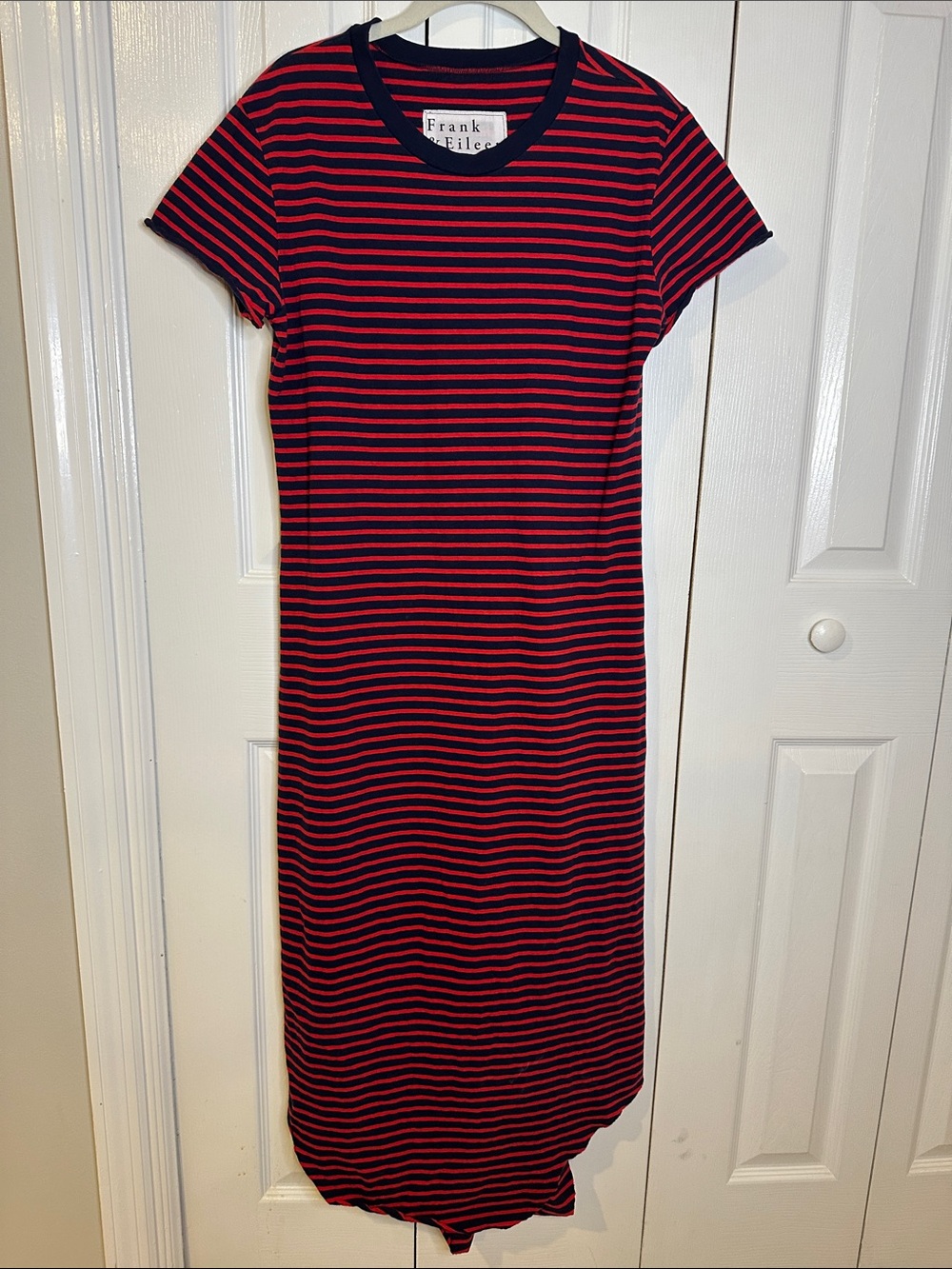 Frank & Eileen Navy and Red Striped Crewneck Maxi Dress | M